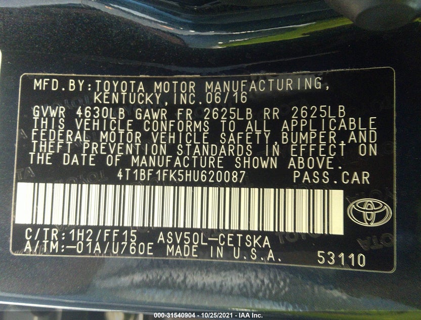 4T1BF1FK5HU620087