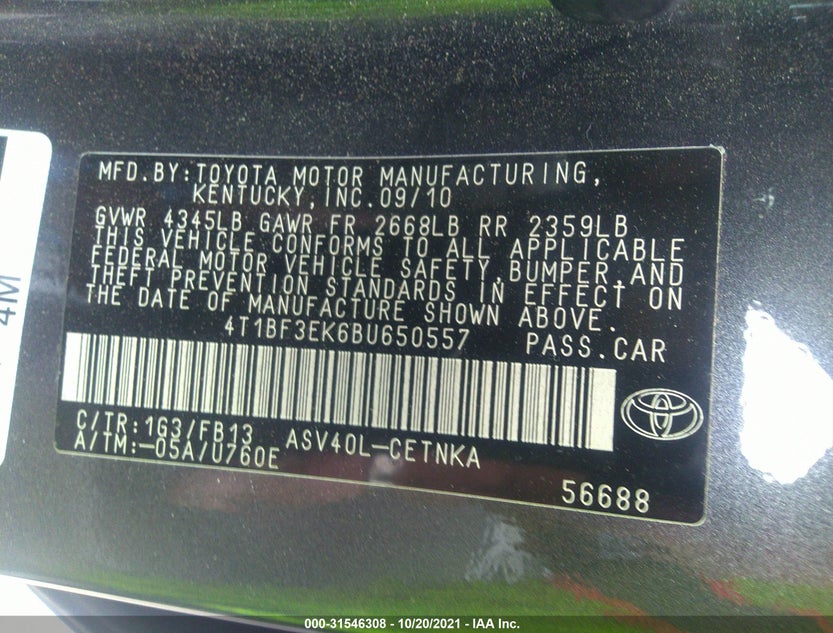 4T1BF3EK6BU650557