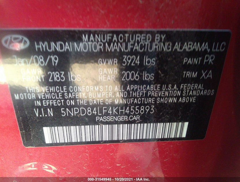 5NPD84LF4KH455893