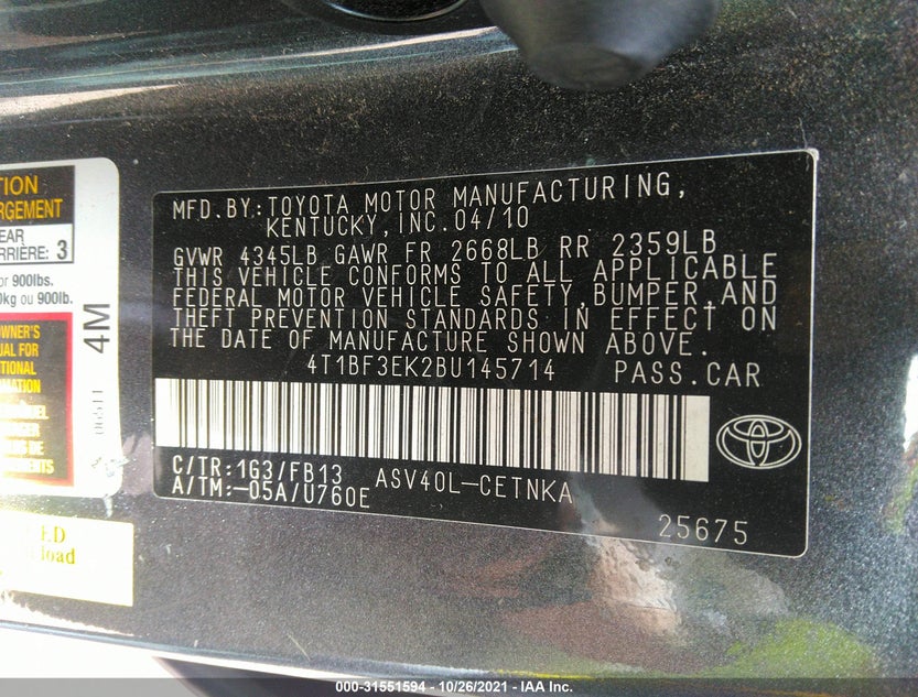 4T1BF3EK2BU145714