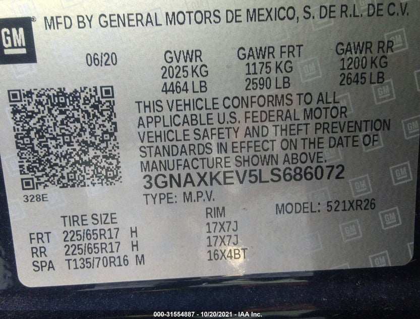 3GNAXKEV5LS686072