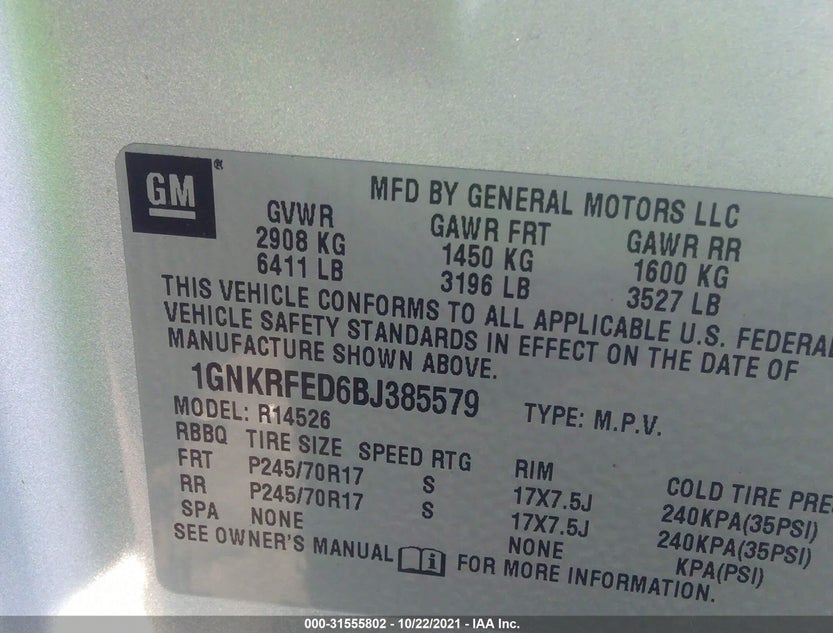 1GNKRFED6BJ385579