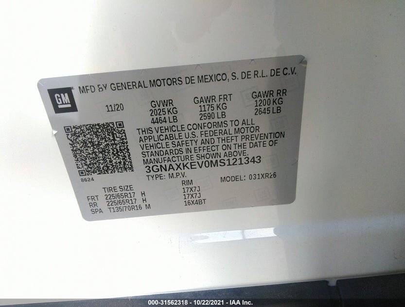 3GNAXKEV0MS121343
