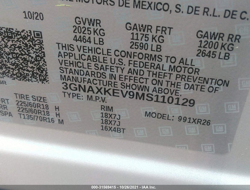 3GNAXKEV9MS110129