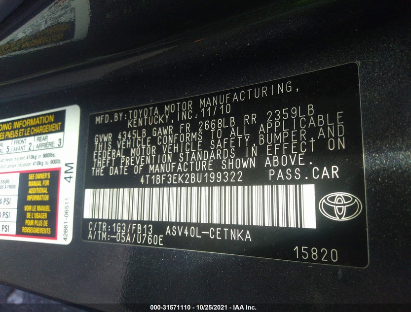 4T1BF3EK2BU199322