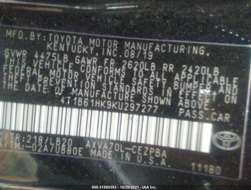 4T1B61HK9KU297277