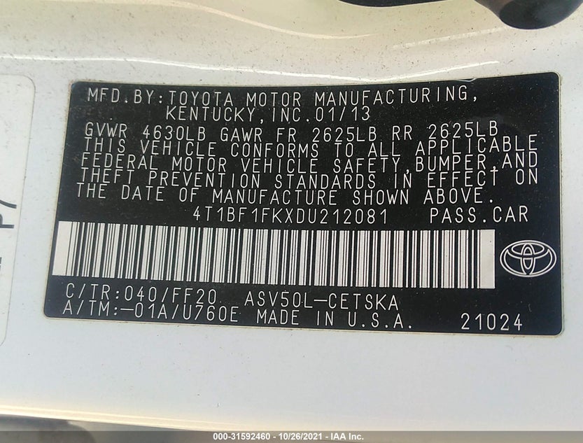 4T1BF1FKXDU212081