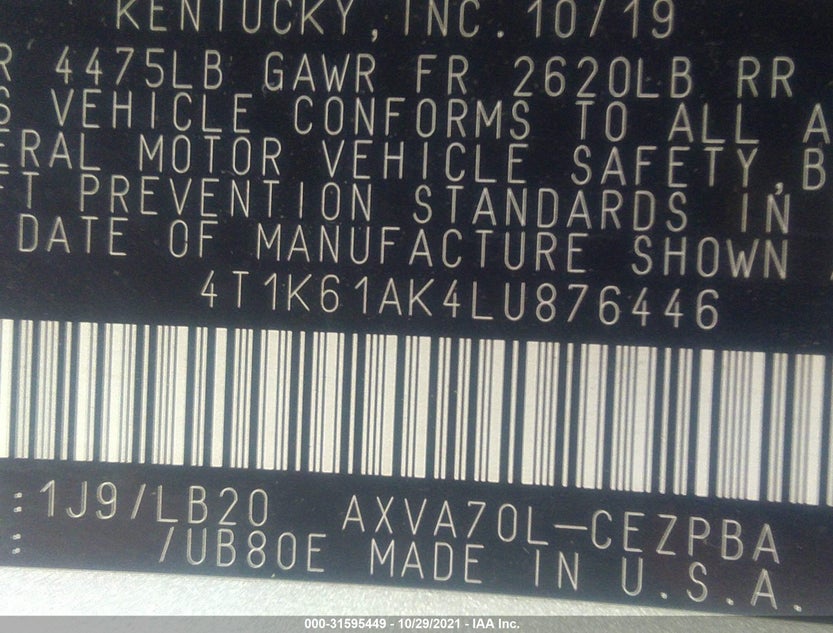 4T1K61AK4LU876446