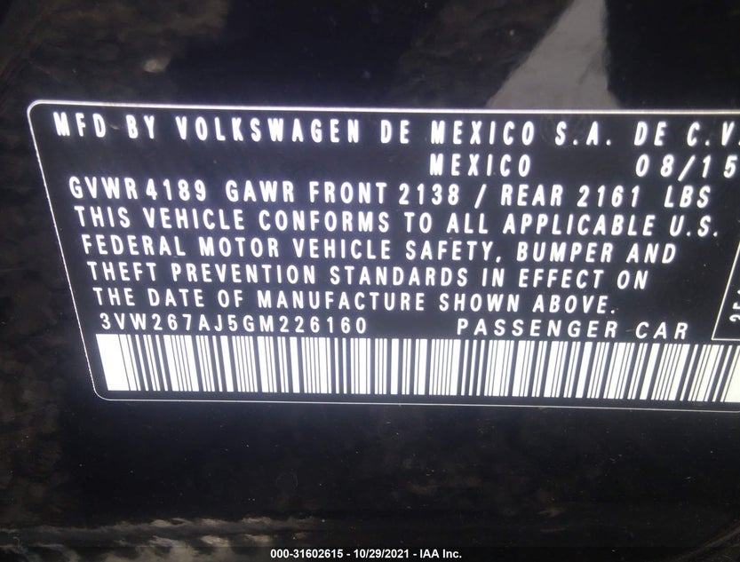 3VW267AJ5GM226160