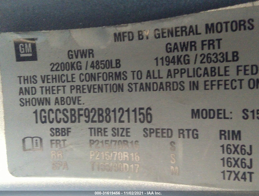 1GCCSBF92B8121156