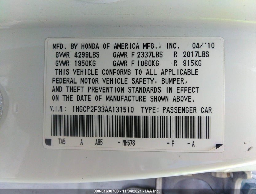 1HGCP2F33AA131510