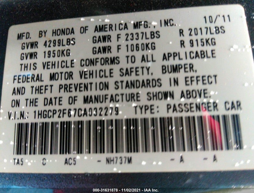 1HGCP2F67CA032279