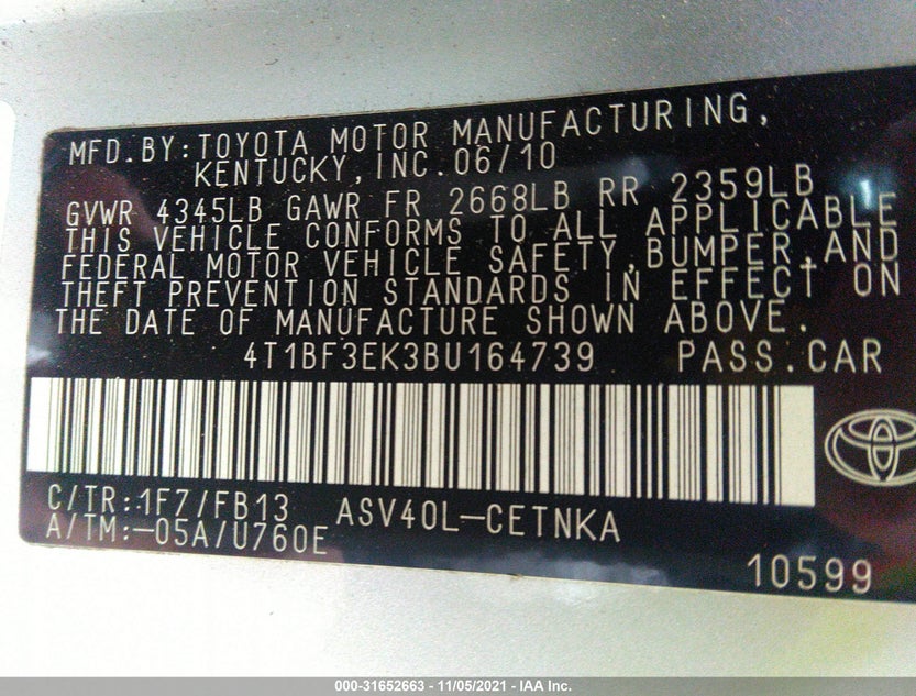 4T1BF3EK3BU164739