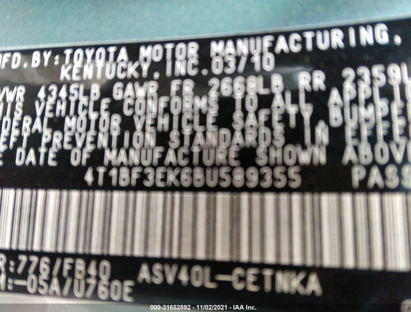 4T1BF3EK6BU589355