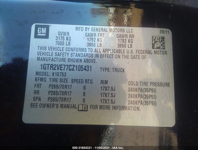 1GTR2VE77CZ105431