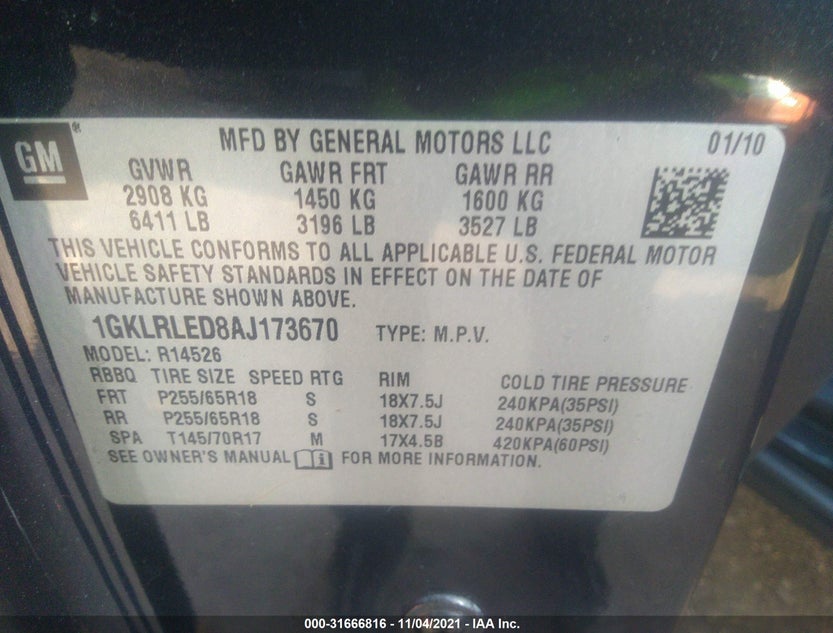 1GKLRLED8AJ173670