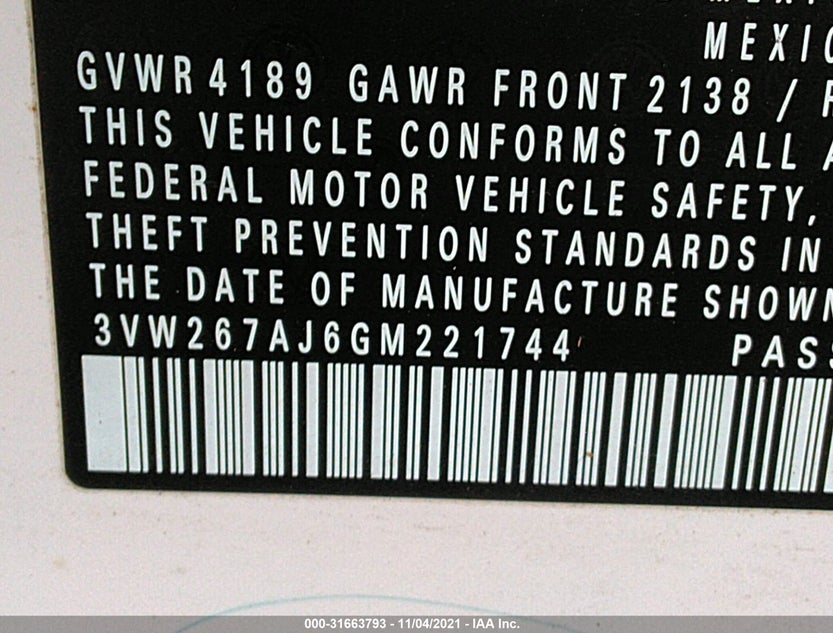 3VW267AJ6GM221744
