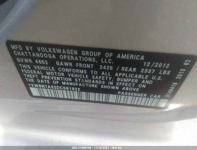 1VWBN7A32DC081922