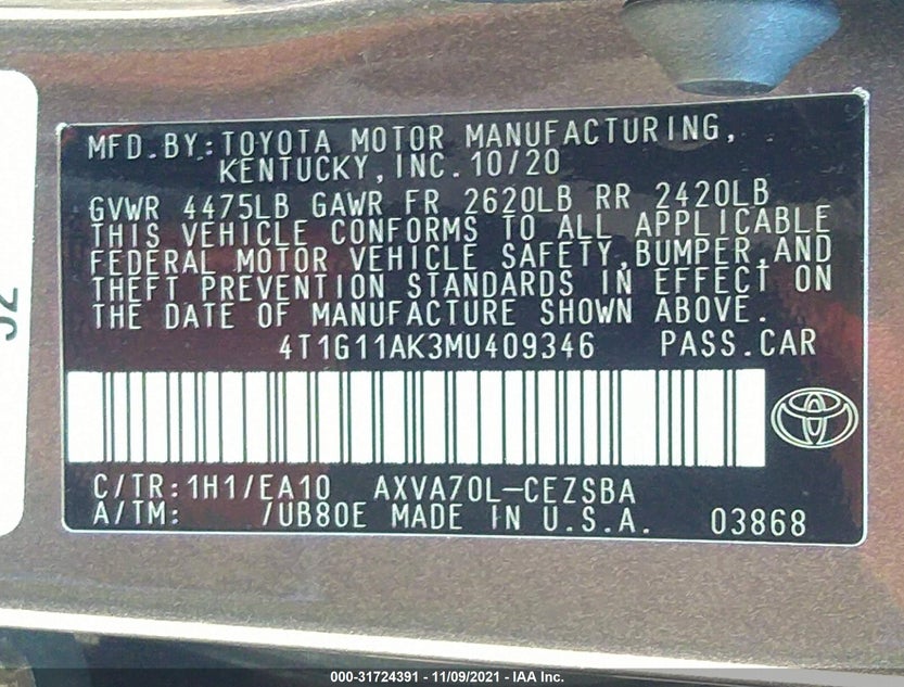 4T1G11AK3MU409346