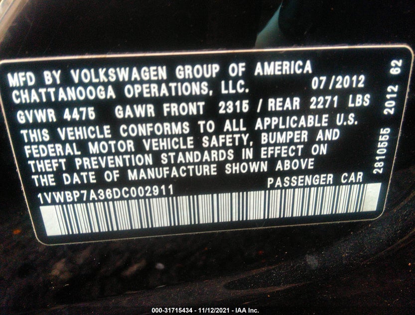 1VWBP7A36DC002911
