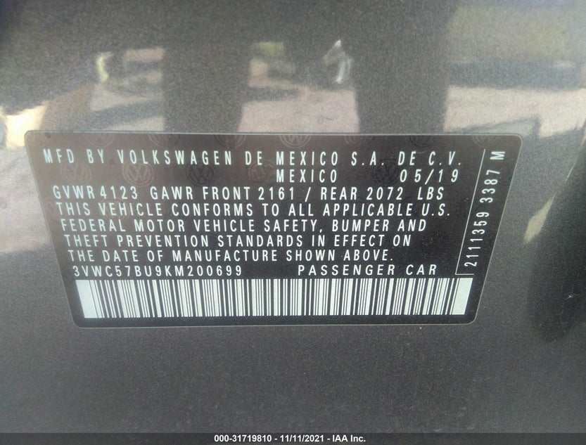 3VWC57BU9KM200699