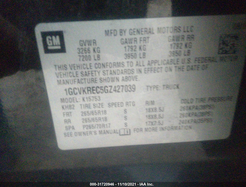 1GCVKREC5GZ427039