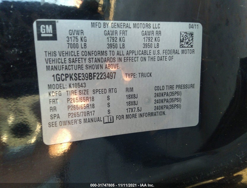 1GCPKSE39BF223497
