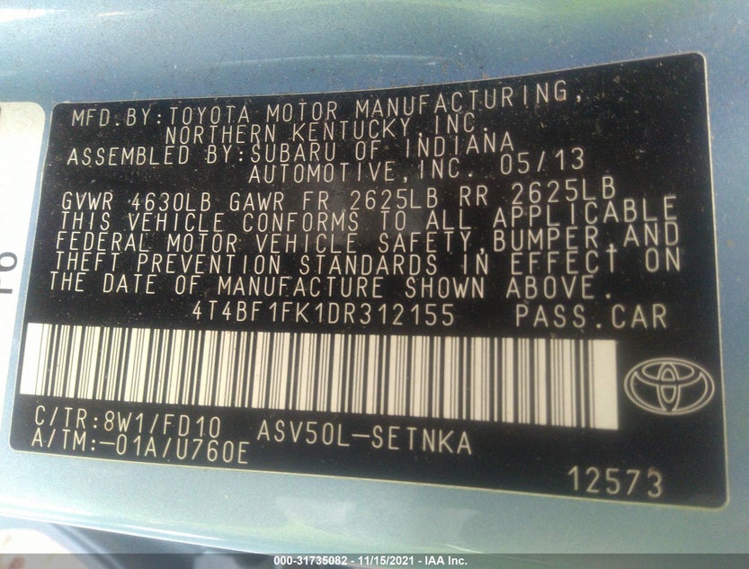 4T4BF1FK1DR312155