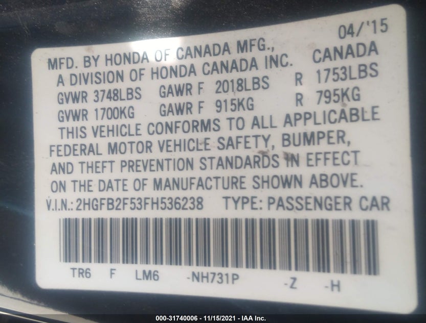2HGFB2F53FH536238