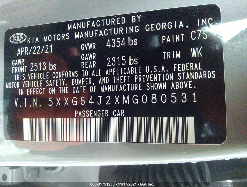 5XXG64J2XMG080531