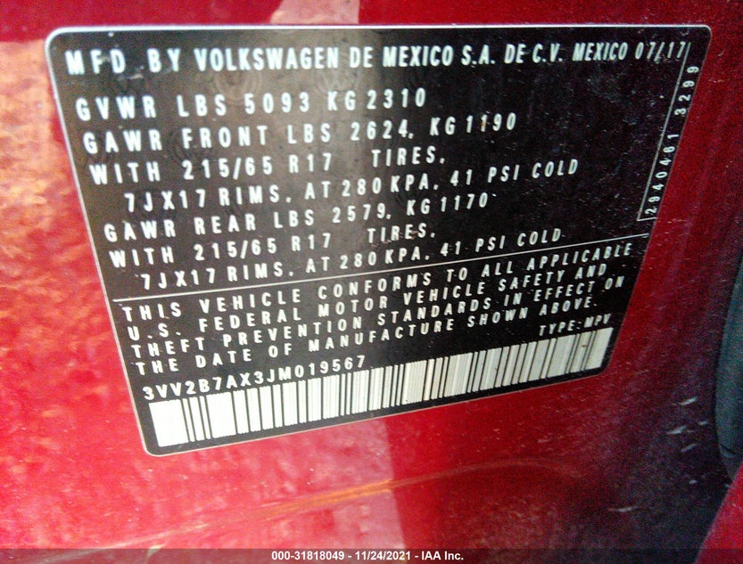 3VV2B7AX3JM019567