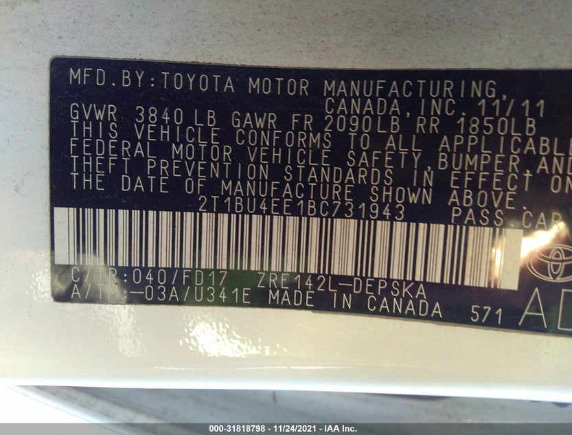 2T1BU4EE1BC731943
