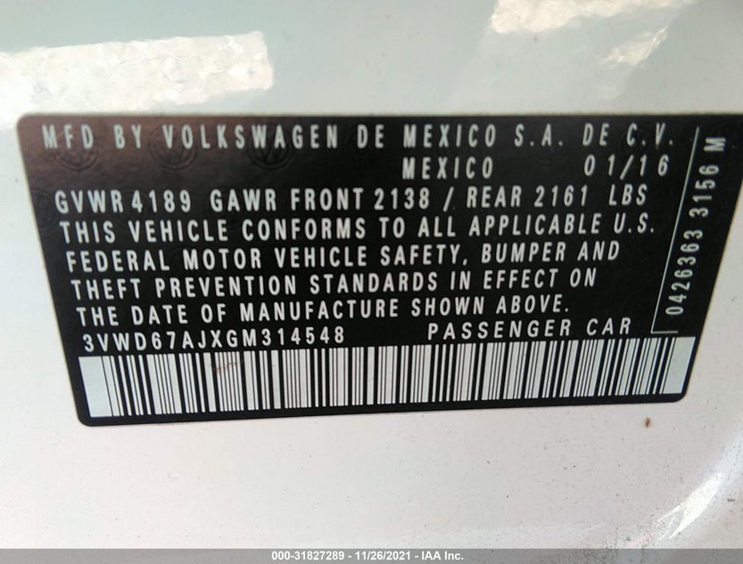 3VWD67AJXGM314548