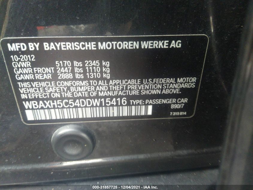 VIN WBAXH5C54DDW15416 2013 BMW 528I no.9