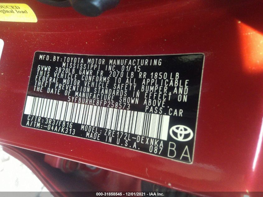 5YFBURHE8FP258573 2015 Toyota Corolla Le Plus