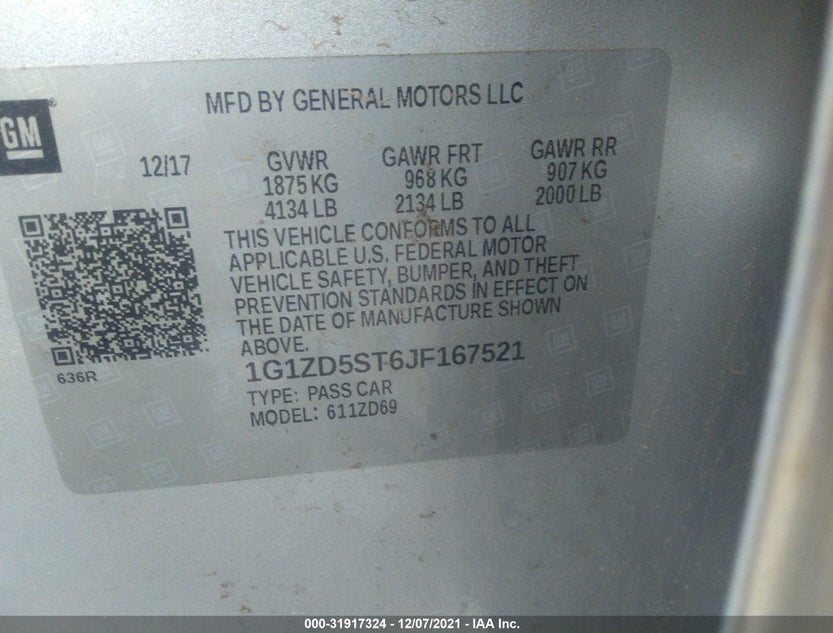 1G1ZD5ST6JF167521