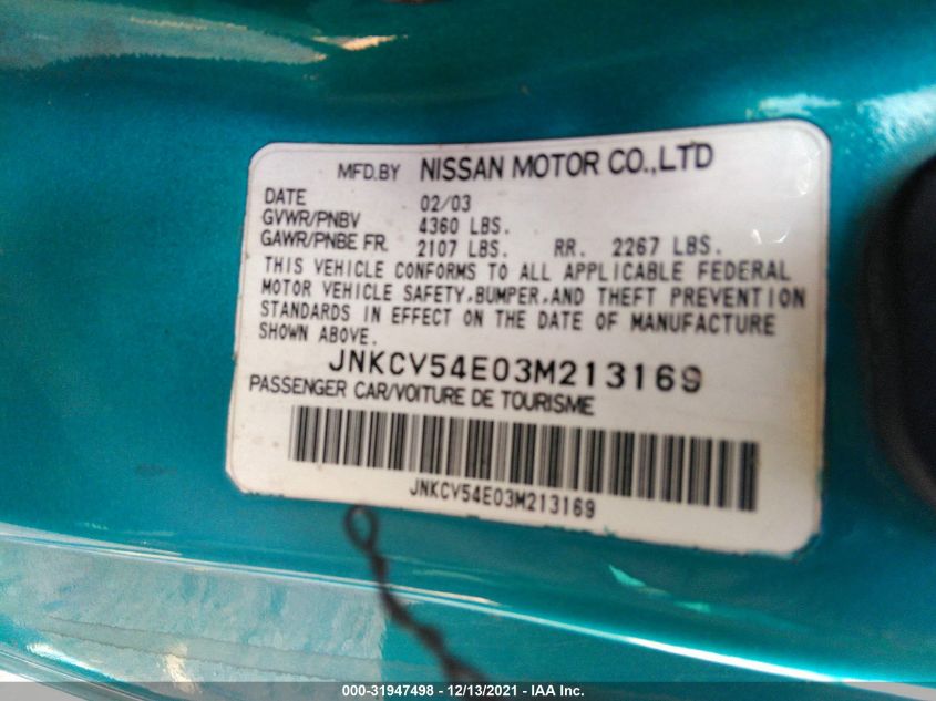 2003 Infiniti G35 W/Leather VIN: JNKCV54E03M213169 Lot: 31947498