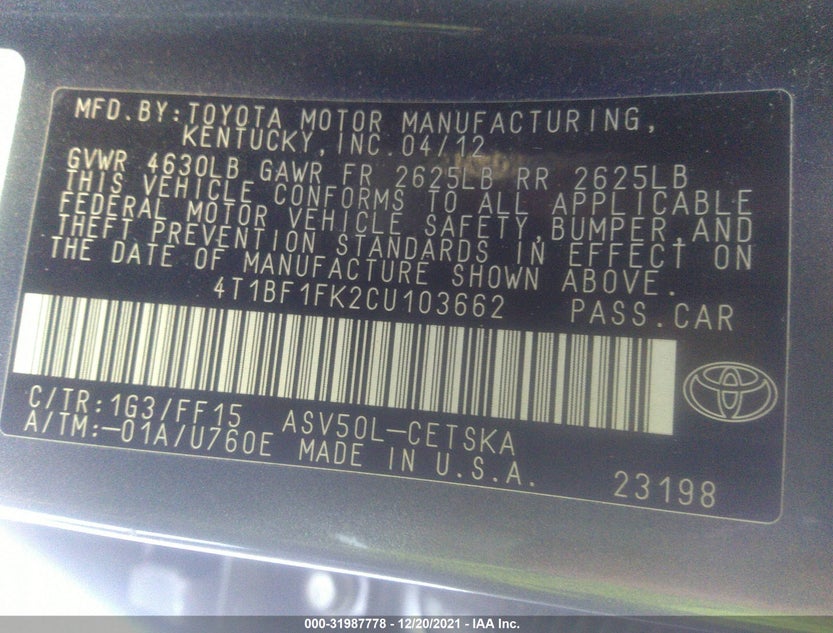 4T1BF1FK2CU103662