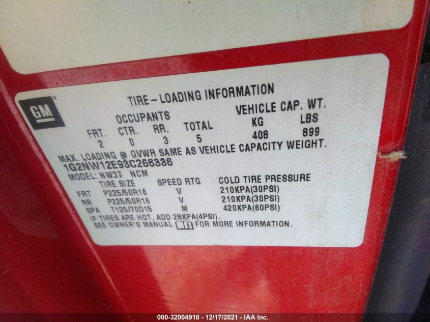 2003 Pontiac Grand Am Gt VIN: 1G2NW12E93C266336 Lot: 32004918