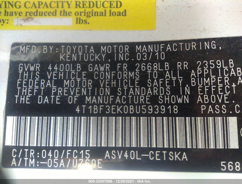 4T1BF3EK0BU593918