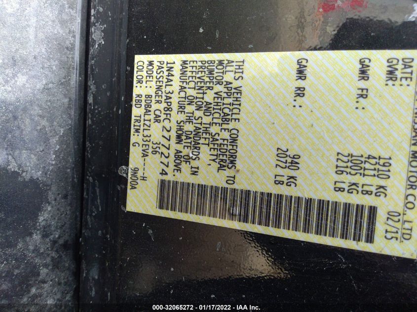 2015 Nissan Altima 2.5 Sv VIN: 1N4AL3AP8FC277274 Lot: 32065272