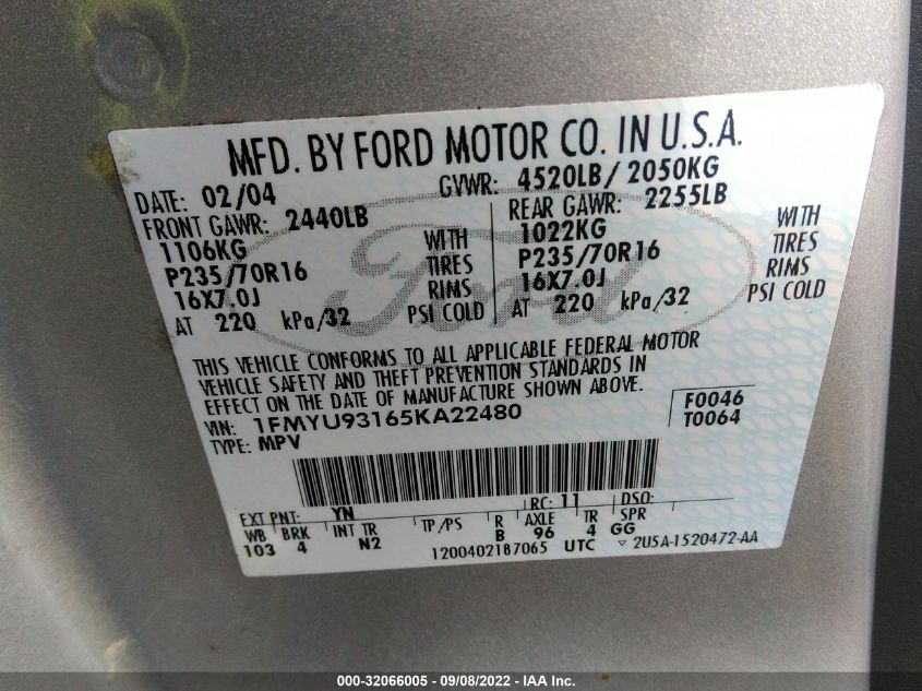 1FMYU93165KA22480 2005 Ford Escape Xlt