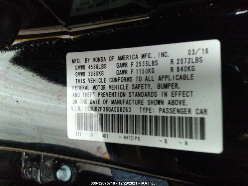 19UUB2F36GA008263 2016 Acura Tlx V6