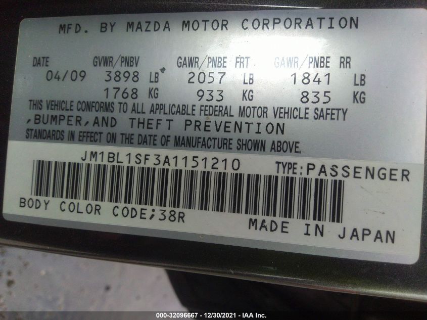 JM1BL1SF3A1151210 2010 Mazda Mazda3 I Touring