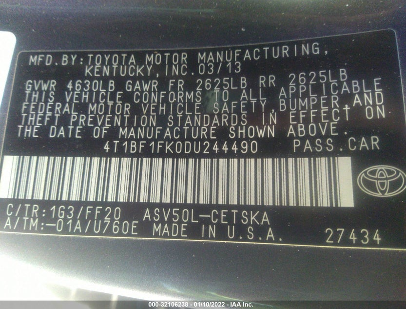 4T1BF1FK0DU244490