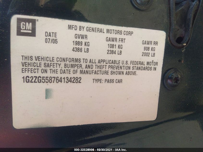 2006 Pontiac G6 VIN: 1G2ZG558764134282 Lot: 32125936