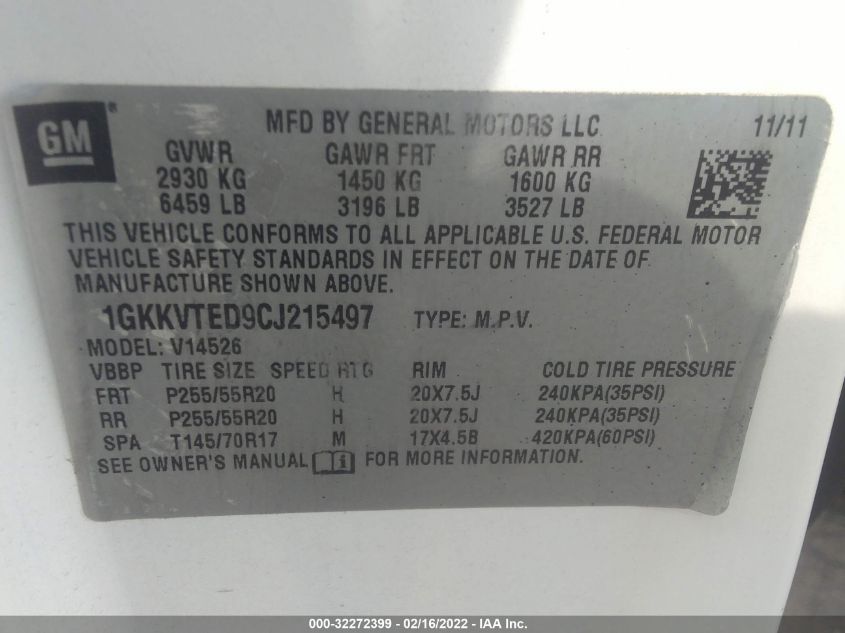 1GKKVTED9CJ215497 2012 GMC Acadia Denali