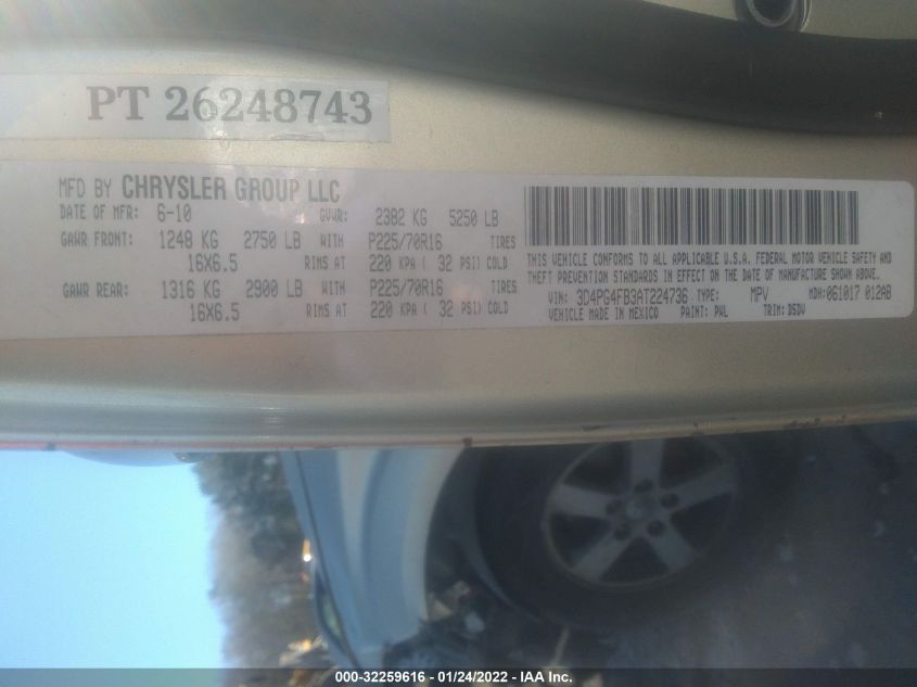 2010 Dodge Journey Se VIN: 3D4PG4FB3AT224736 Lot: 32259616