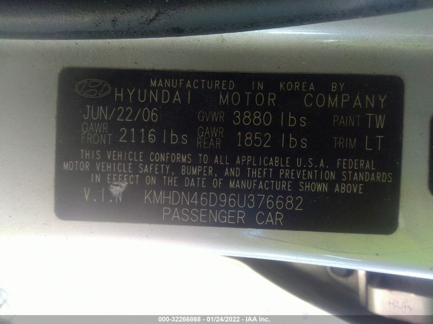 KMHDN46D96U376682 2006 Hyundai Elantra Limited/Gls