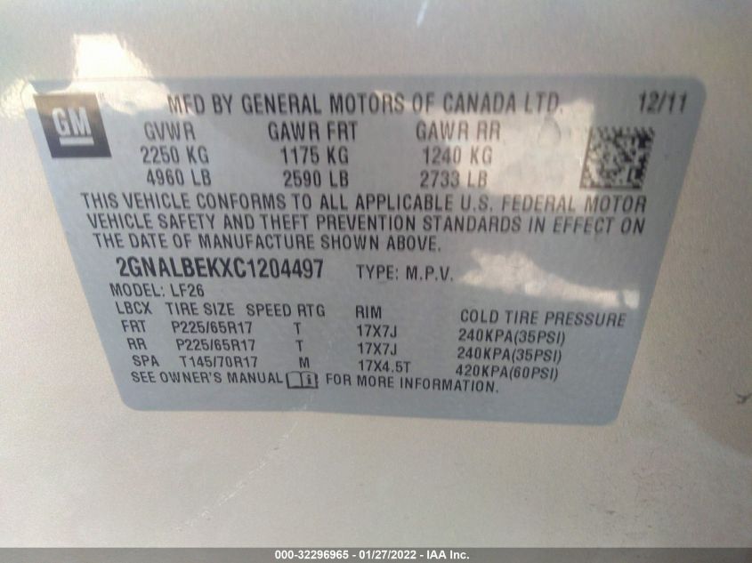 2GNALBEKXC1204497 2012 Chevrolet Equinox Ls